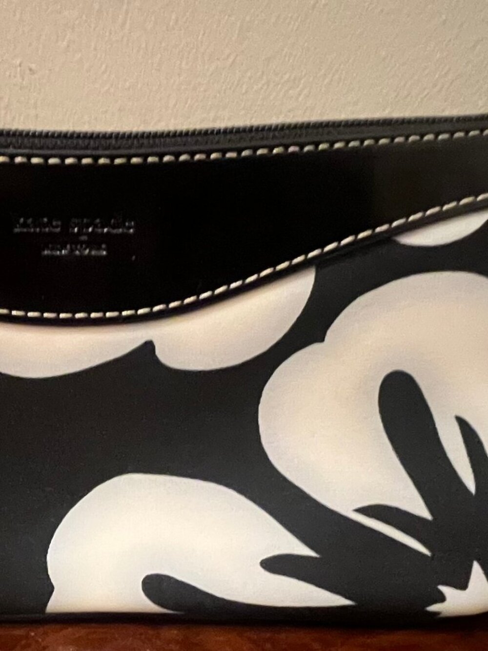 Kate Spade Black & White Floral Canvas Baguette Shoulder Bag